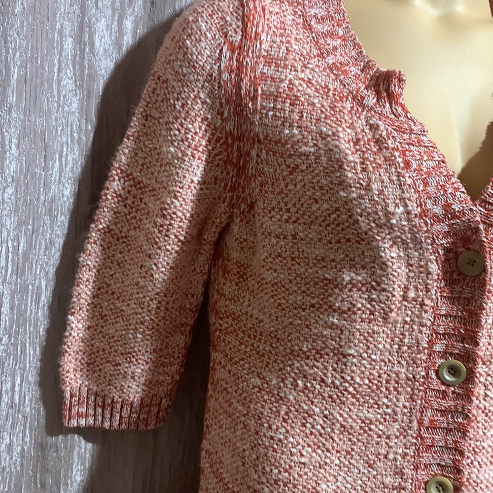 J. Jill Sweater Cardigan L Brown Cream Peach 3/4 Sleeve Linen Silk Cotton - Picture 4 of 16